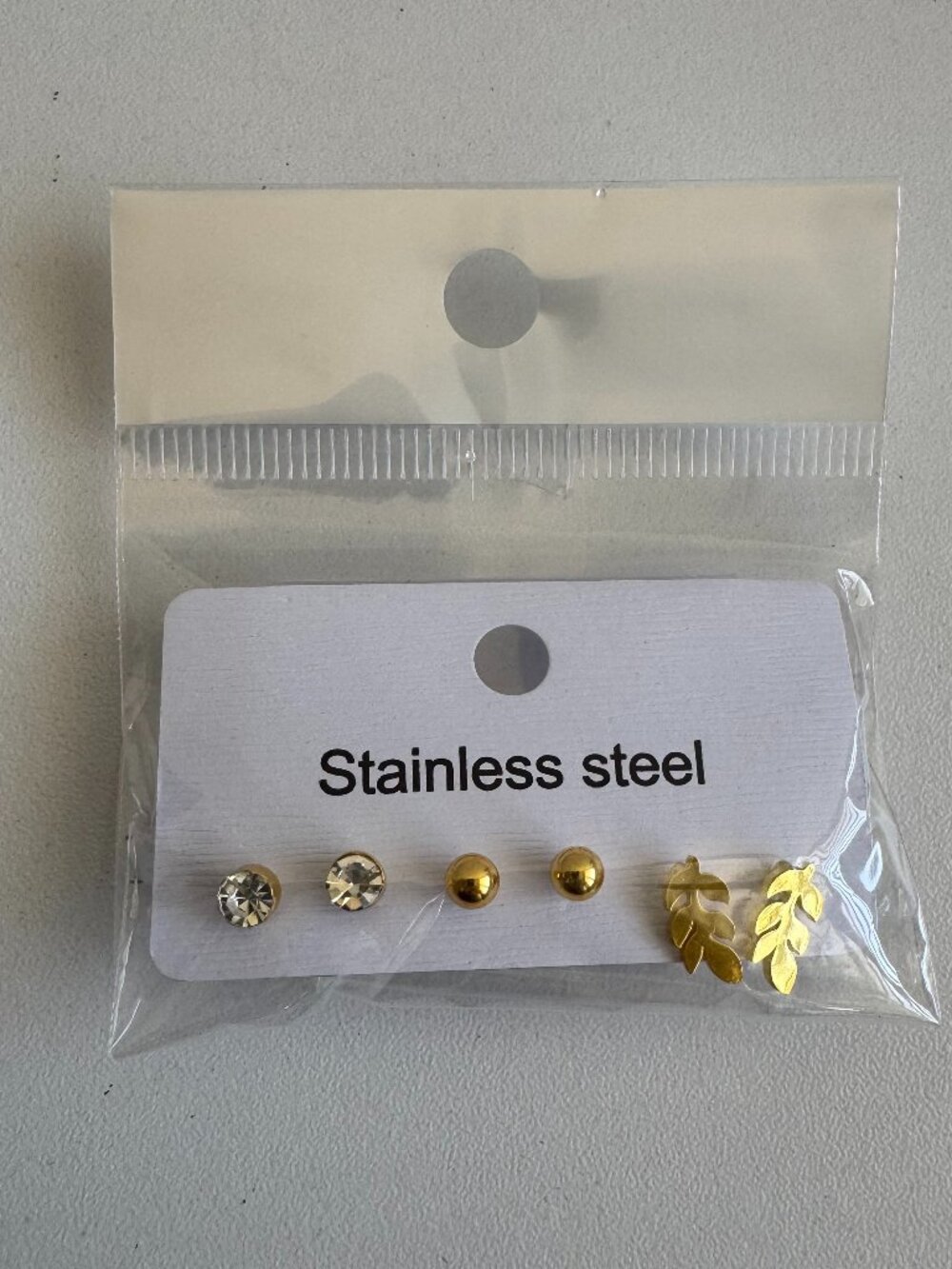 Gold Stainless Steel Stud Earrings Set Leaf Minimalist Multi Pack
